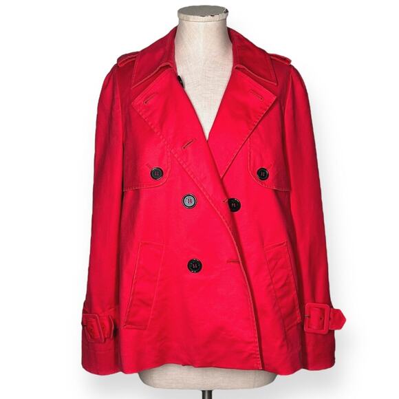 LK BENNETT LONDON Double Breasted Coat Jacket Regal Kate Middleton Pleated Red - Picture 2 of 16